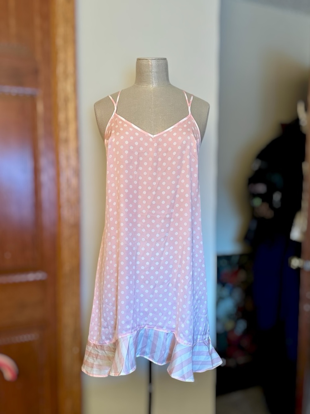 Betsey Johnson Retro Polka Dot/Stripe Strappy Slip Nighty/Dress